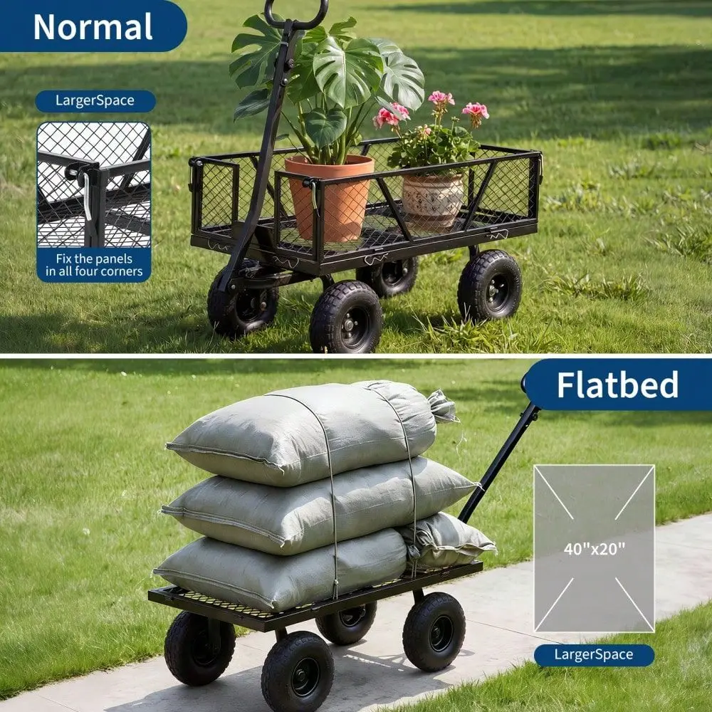 Outdoor Heavy Duty Steel Garden Cart, 950 LBS 1200 LBS Load Capacity Garden Wagon With 10 Inch Tire And 180 Rotating Handle Att
Outdoor Heavy Duty Steel Garden Cart, 950 LBS 1200 LBS Load Capacity Garden Wagon With 10 Inch Tire And 180 Rotating Handle Att