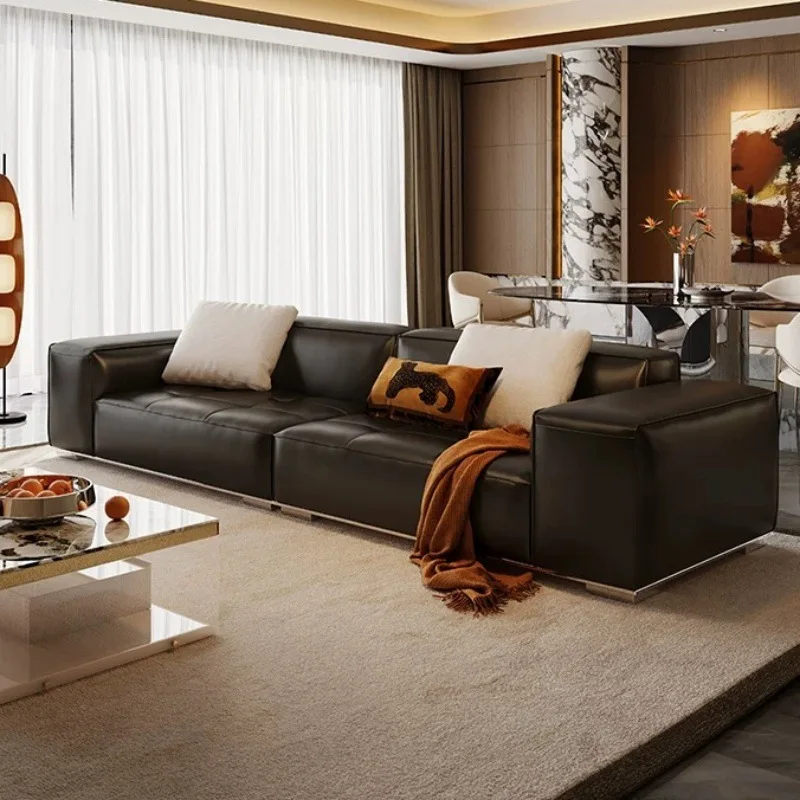 Minimalist leather sofa large flat floor living room first layer cowhide black tofu block all leather three people
Minimalist leather sofa large flat floor living room first layer cowhide black tofu block all leather three people