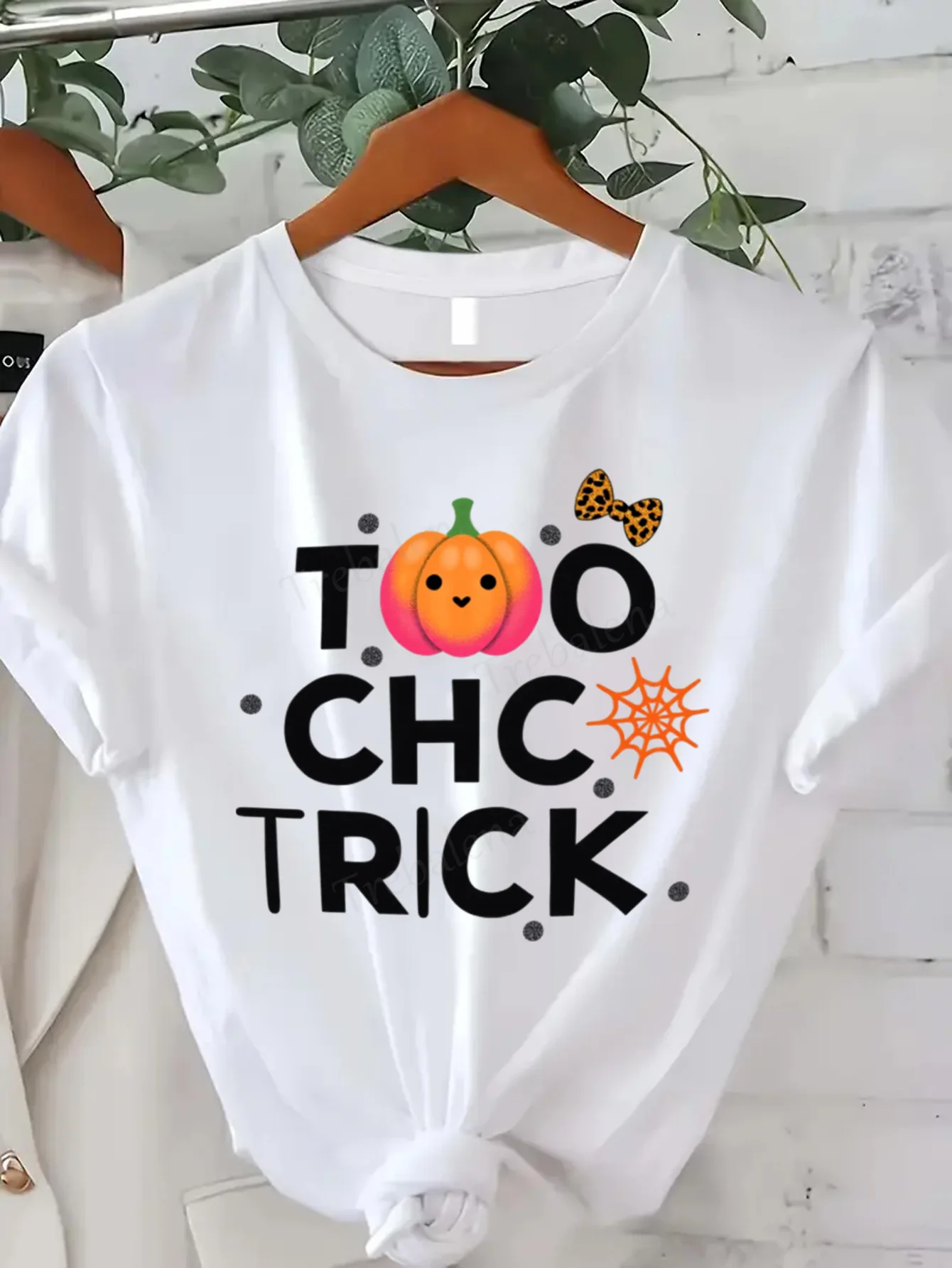 Round Neck T-shirt Too Chic Trick Halloween Pumpkin T-Shirt Women Plus Size Funny Fall Top Short Sleeve Tee Fashion Casual Top
Round Neck T-shirt Too Chic Trick Halloween Pumpkin T-Shirt Women Plus Size Funny Fall Top Short Sleeve Tee Fashion Casual Top
