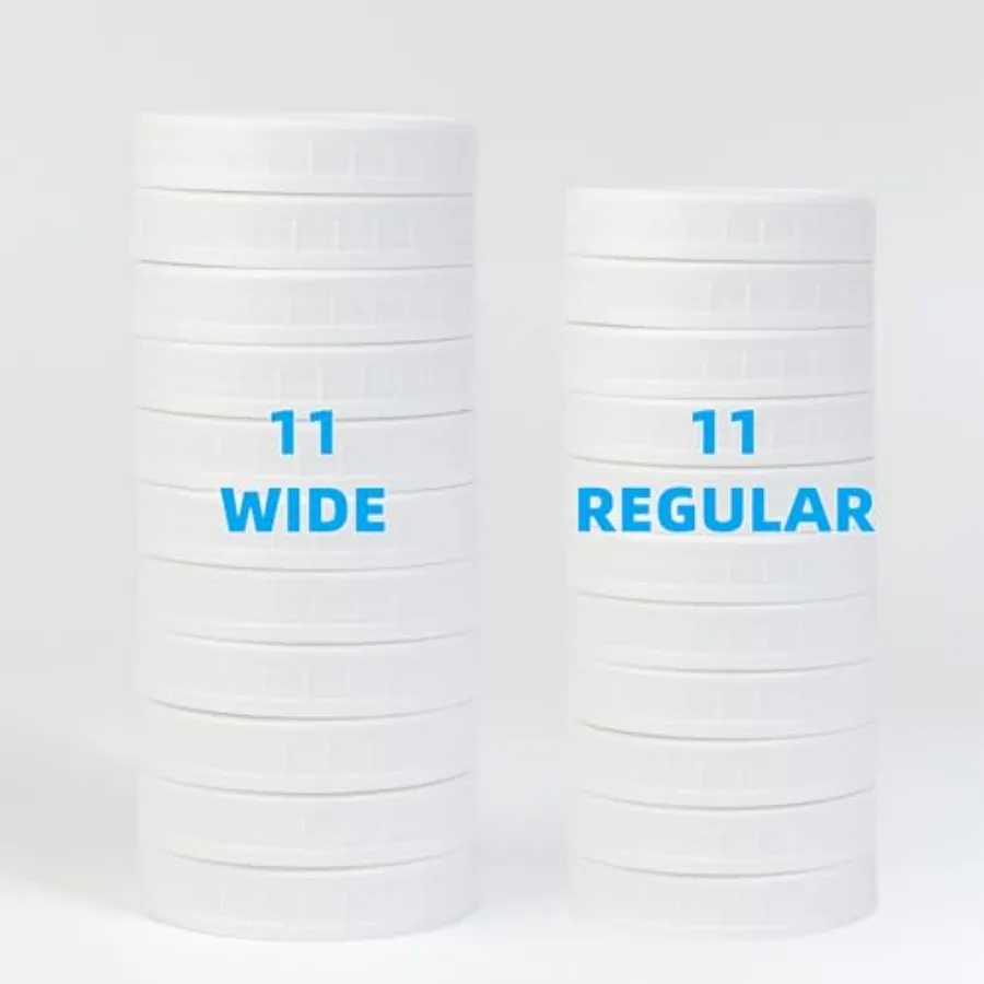 22 Pack White Plastic Mason Jar Lids 11 Wide Mouth and 11 Regular Mouth Mason Jar Lids with Silicone Rings Thickened Leak-proof
22 Pack White Plastic Mason Jar Lids 11 Wide Mouth and 11 Regular Mouth Mason Jar Lids with Silicone Rings Thickened Leak-proof
