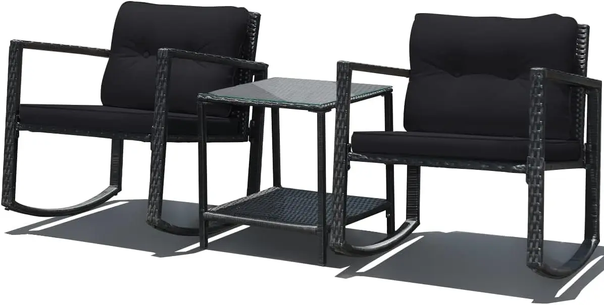 3 Pieces Patio Furniture Set, Rattan Rocking Chair And Glass Coffee Table With Cushions, Outdoor Wicker Conversation Bistro Set
3 Pieces Patio Furniture Set, Rattan Rocking Chair And Glass Coffee Table With Cushions, Outdoor Wicker Conversation Bistro Set