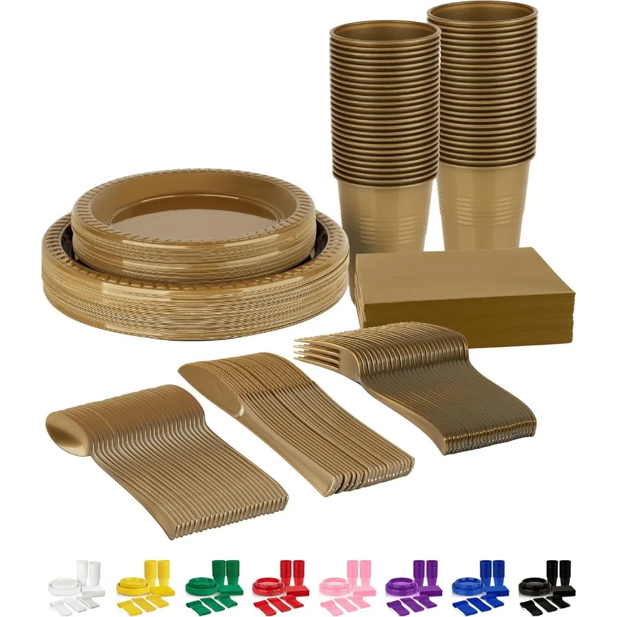 Набор золотой одноразовой посуды из 350 предметов с 50 каждый: 9 дюймов. Обеденные тарелки. 7-дюймовые десертные тарелки. Чашки на 12 унций. Бумажные салфетки, вилки.
Набор золотой одноразовой посуды из 350 предметов с 50 каждый: 9 дюймов. Обеденные тарелки. 7-дюймовые десертные тарелки. Чашки на 12 унций. Бумажные салфетки, вилки.