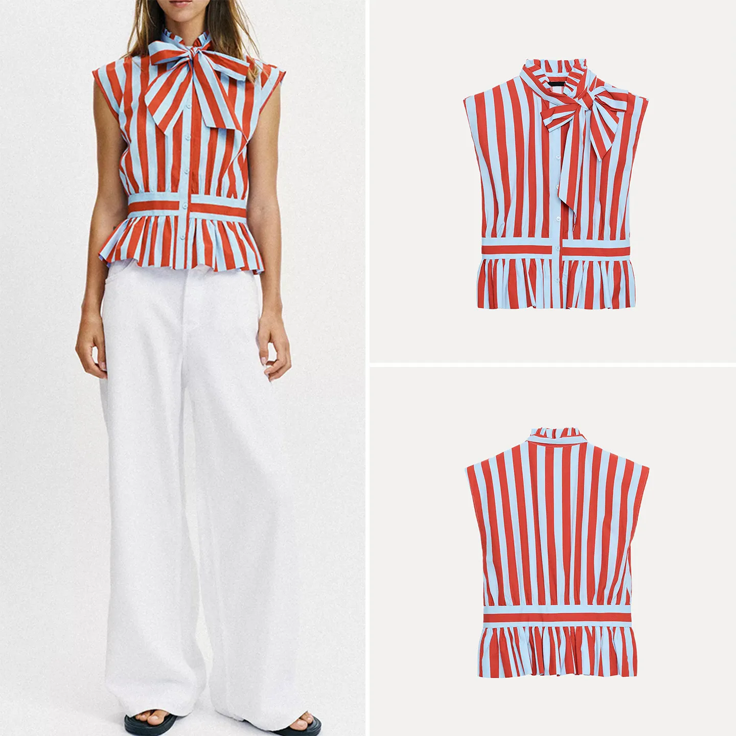 Fashionable Summer Women's Shirt Striped Sleeveless Stand Collar Knot ZADATA Commute Style Regular Length Button Door
Fashionable Summer Women's Shirt Striped Sleeveless Stand Collar Knot ZADATA Commute Style Regular Length Button Door
