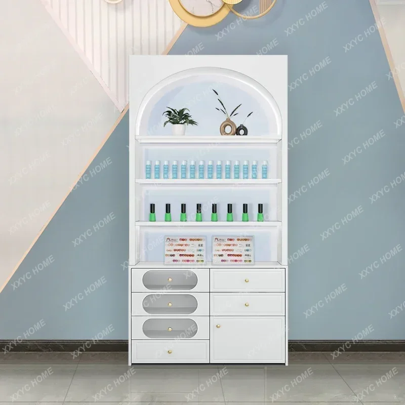 Beauty salon skin care products nail polish glue display cabinet, shelf product display rack
Beauty salon skin care products nail polish glue display cabinet, shelf product display rack