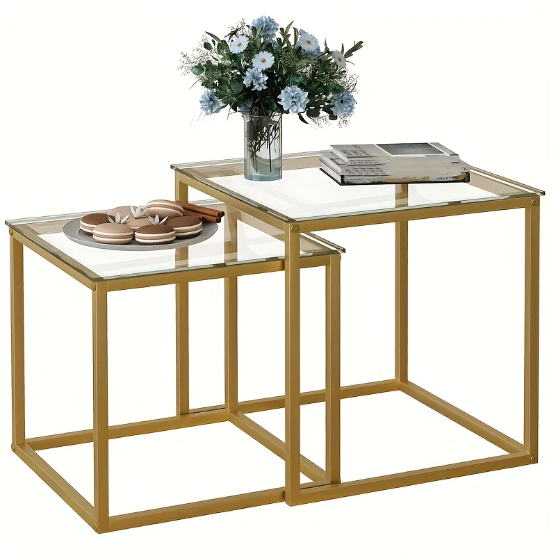 Coffee Table Set Of 2, Modern Glass Side Table, Square Side Table with Metal Frame, Centre Table Nested Coffee Table
Coffee Table Set Of 2, Modern Glass Side Table, Square Side Table with Metal Frame, Centre Table Nested Coffee Table