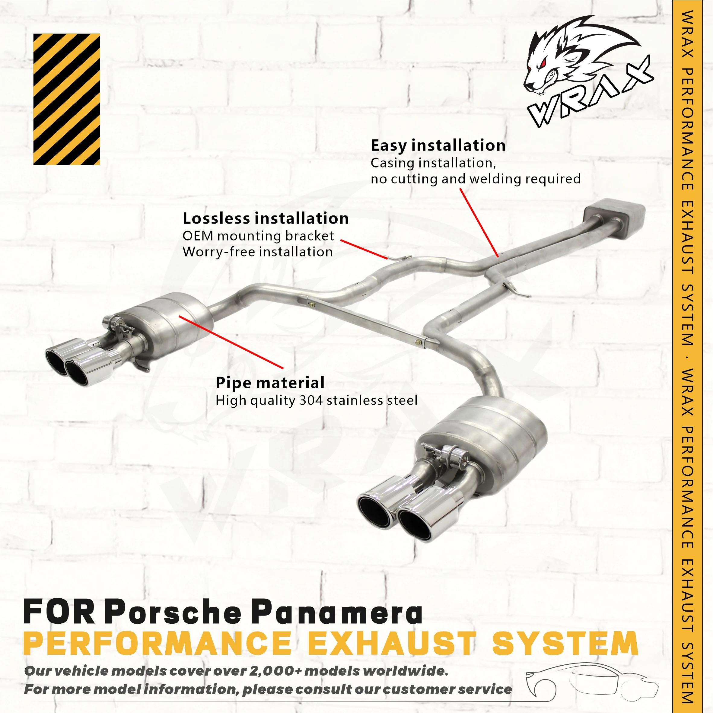 WRAX Non-destructive Exhaust Modification for Porsche Panamera (Old Model) - Stainless Steel Catback with Vacuum Muffle Valve
WRAX Non-destructive Exhaust Modification for Porsche Panamera (Old Model) - Stainless Steel Catback with Vacuum Muffle Valve