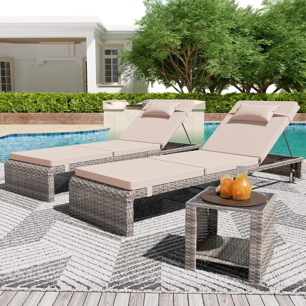 3 Pieces Chaise Lounge Set, Modern Outdoor Patio Furniture with Adjustable Backrest & Side Table, Durable PE, Customized
3 Pieces Chaise Lounge Set, Modern Outdoor Patio Furniture with Adjustable Backrest & Side Table, Durable PE, Customized