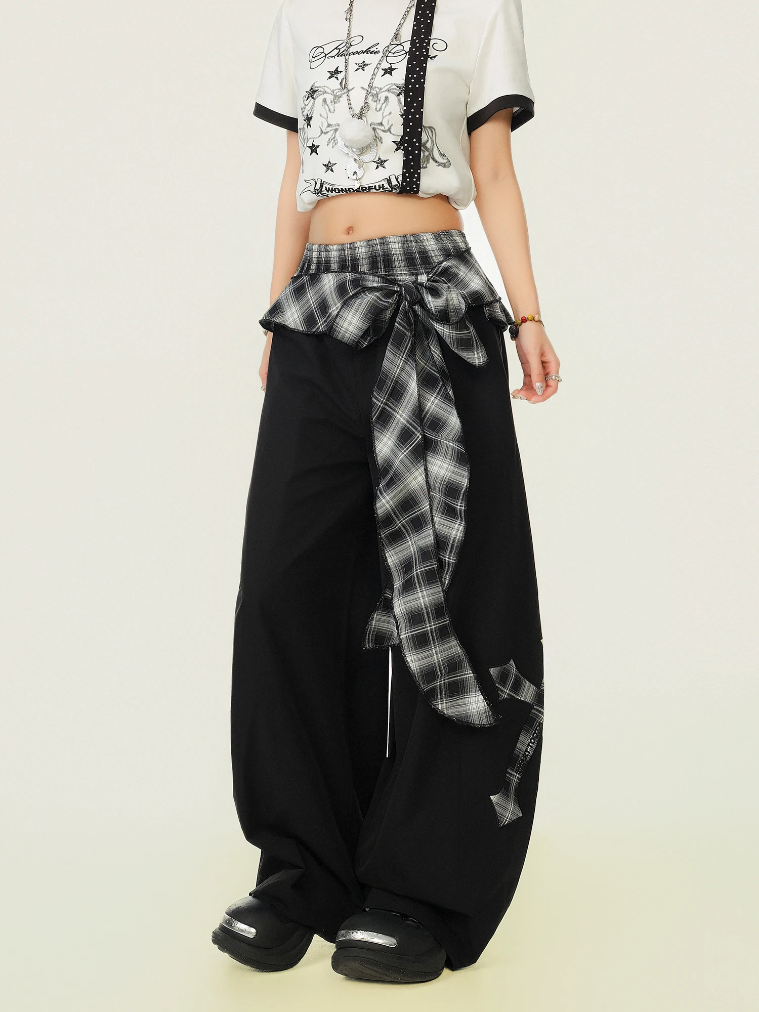 Loose Casual Wide Leg Pants Women's Patchwork Pleated Trousers Casual Style Checkered Design Natural Waist Elastic Waistband
Loose Casual Wide Leg Pants Women's Patchwork Pleated Trousers Casual Style Checkered Design Natural Waist Elastic Waistband