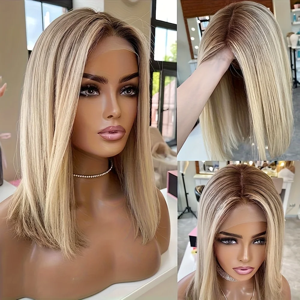 Ombre Brown Roots Ash Blonde Natural Straight Synthetic Lace Front Wigs 12 Inch Layered Glueless Short Bob Haircuts Pre Plucked
Ombre Brown Roots Ash Blonde Natural Straight Synthetic Lace Front Wigs 12 Inch Layered Glueless Short Bob Haircuts Pre Plucked