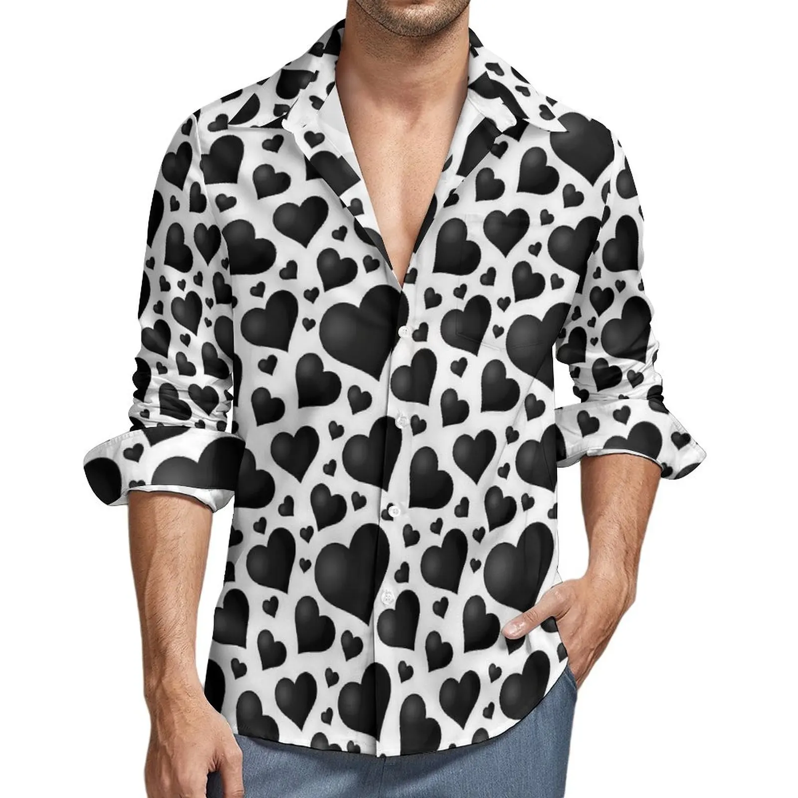 Mens Shirt Black Hearts Print Casual Shirts Long Sleeve Harajuku Blouse Autumn Cool Printed Oversized Clothes
Mens Shirt Black Hearts Print Casual Shirts Long Sleeve Harajuku Blouse Autumn Cool Printed Oversized Clothes