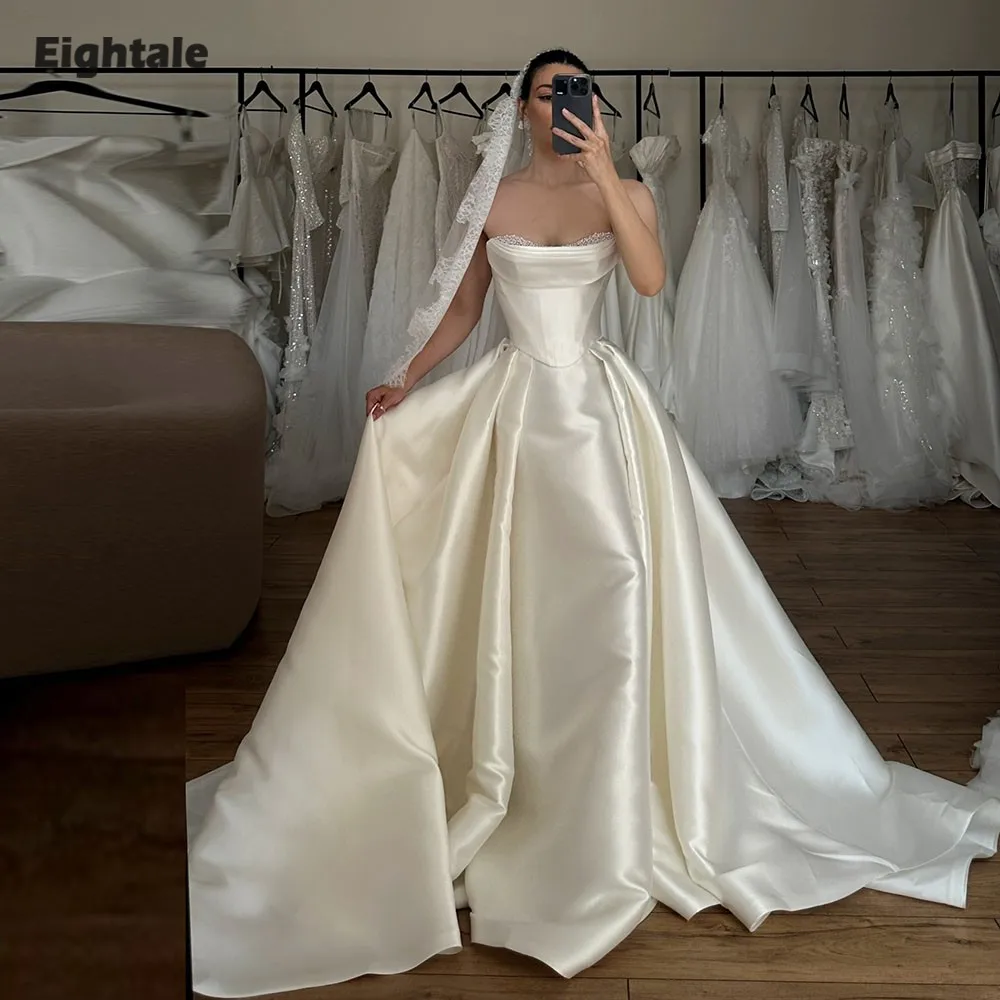 Eightale арабское свадебное платье на заказ цвета слоновой кости, расшитое бисером и стразами, атласное свадебное платье, мусульманское вечернее платье невесты
Eightale арабское свадебное платье на заказ цвета слоновой кости, расшитое бисером и стразами, атласное свадебное платье, мусульманское вечернее платье невесты