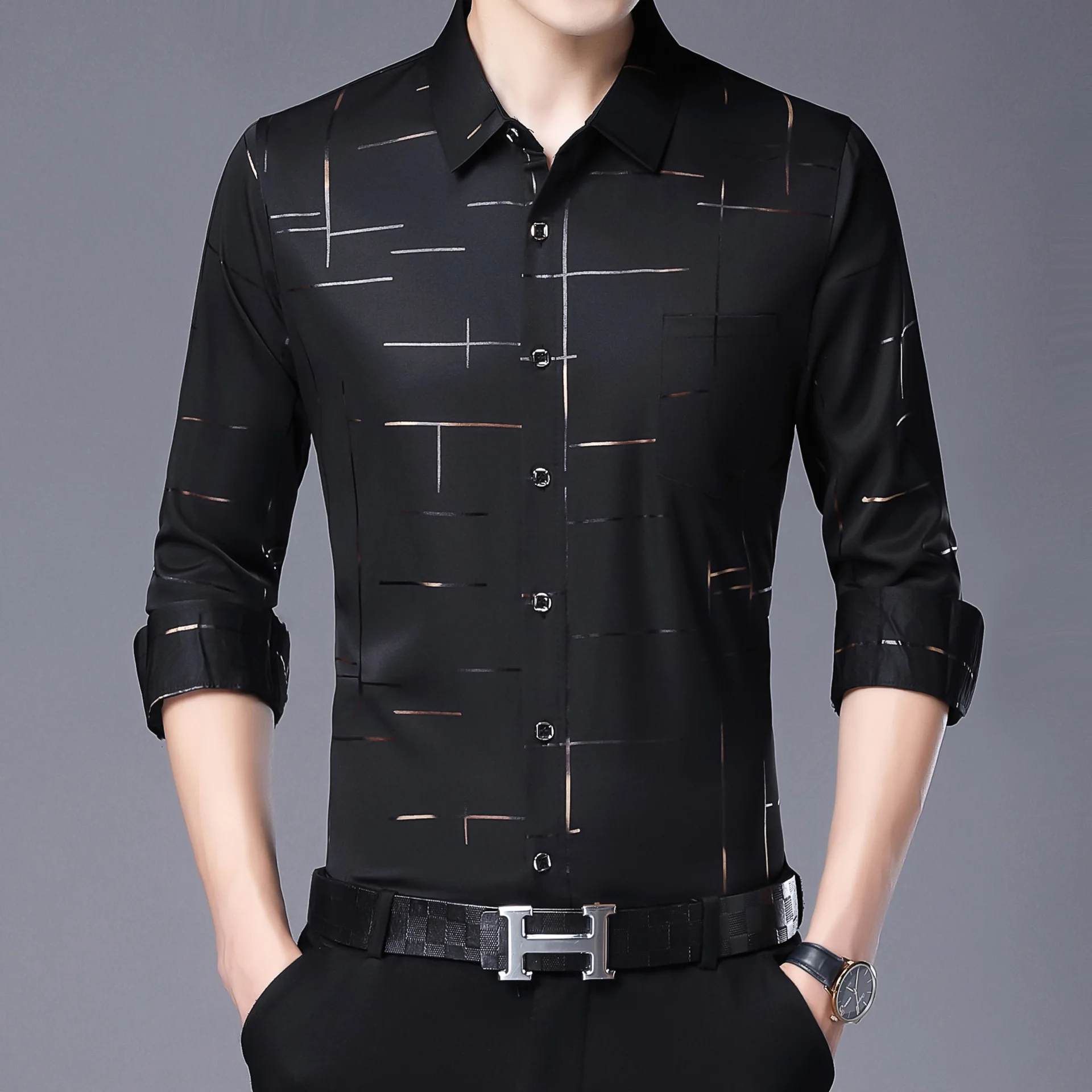 Prowow Men's Ice Silk Gold Silk Pattern Loose Relaxed Long Sleeve Printed Non ironing Business Shirt
Prowow Men's Ice Silk Gold Silk Pattern Loose Relaxed Long Sleeve Printed Non ironing Business Shirt