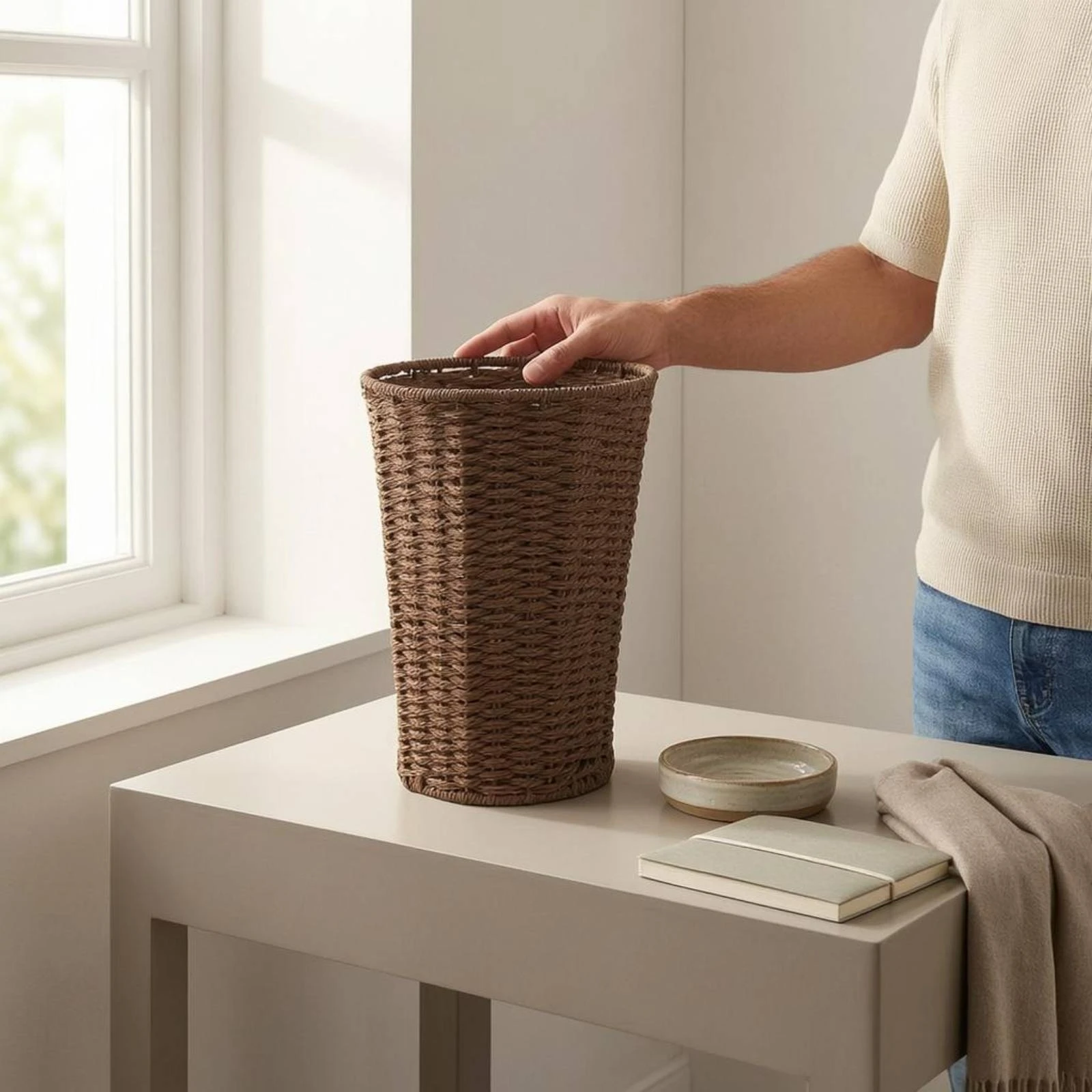 Paper Rope Waste Basket Handwoven Desktop Storage Basket Office Tidy Brown Long-Lasting
Paper Rope Waste Basket Handwoven Desktop Storage Basket Office Tidy Brown Long-Lasting
