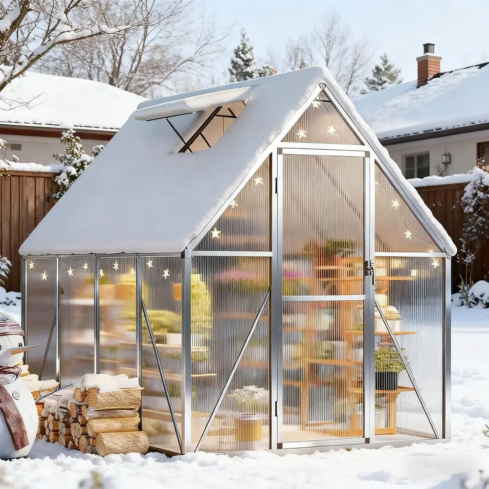 6x7ft Outdoor Greenhouse, Walk-in Kit with Roof Vent, Polycarbonate for Winter & All Season Use, Heavy Duty Aluminum Frame
6x7ft Outdoor Greenhouse, Walk-in Kit with Roof Vent, Polycarbonate for Winter & All Season Use, Heavy Duty Aluminum Frame