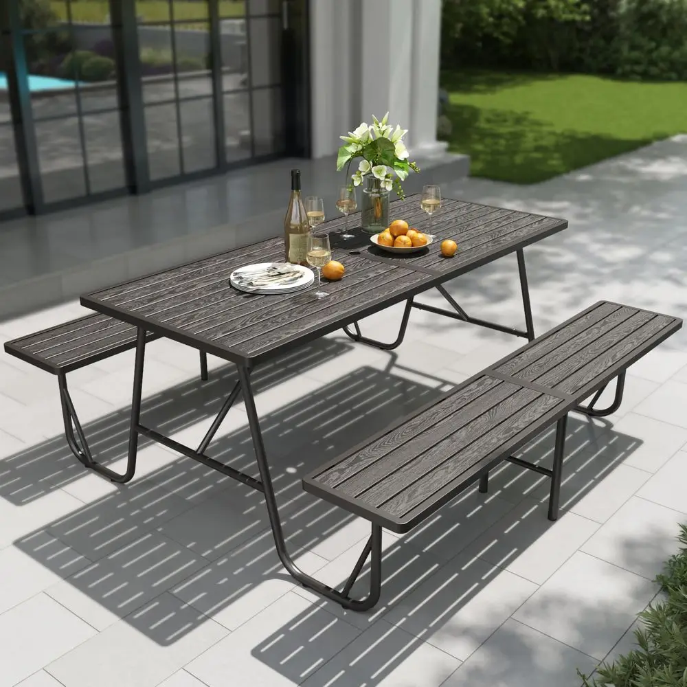 VILLA Outdoor Metal Table Bench Set for 4, 70 Long Dining Set with Umbrella Hole amp Wood Grain Pattern, 530 Capacity Strong Fu
VILLA Outdoor Metal Table Bench Set for 4, 70 Long Dining Set with Umbrella Hole amp Wood Grain Pattern, 530 Capacity Strong Fu