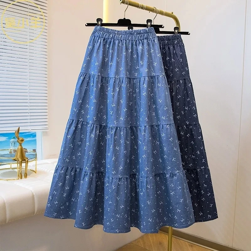 Ladies New Denim Skirt A-Shaped Umbrella Skirt Long Over-The-Knee Loose Joker High Waist Comfortable Printed Elastic Waist Skirt
Ladies New Denim Skirt A-Shaped Umbrella Skirt Long Over-The-Knee Loose Joker High Waist Comfortable Printed Elastic Waist Skirt