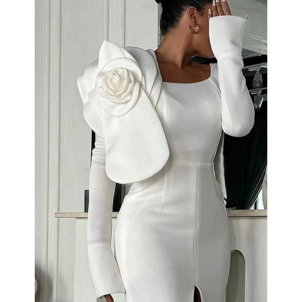 Simple Evening Dress Customized Square Neck Long Sleeves Jersey Flower Midi Dresses Slit Tea Length Formal Party Dresses
Simple Evening Dress Customized Square Neck Long Sleeves Jersey Flower Midi Dresses Slit Tea Length Formal Party Dresses