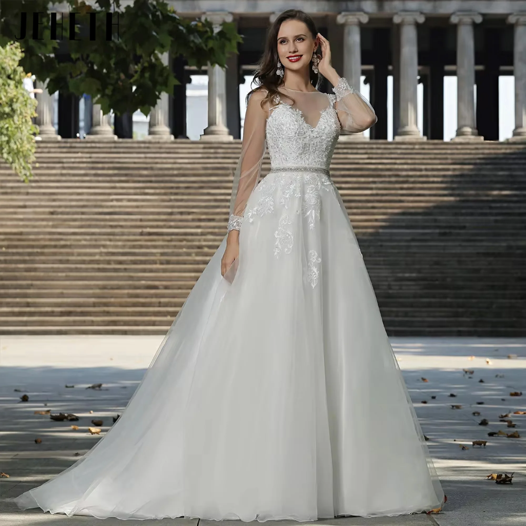 JEHETH A-line Long Sleeved O-Neck Tulle Wedding Dress Lace Decal Backless Luxurious Sexy Bridal Gown Vestido 2025 Customized
JEHETH A-line Long Sleeved O-Neck Tulle Wedding Dress Lace Decal Backless Luxurious Sexy Bridal Gown Vestido 2025 Customized