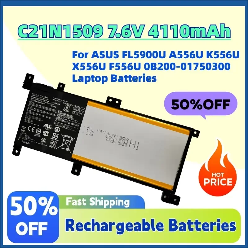 Upgrade C21N1509 7.6V 4110mAh Replacement Battery for ASUS FL5900U A556U K556U X556U F556U 0B200-01750300 Laptop Batteries
Upgrade C21N1509 7.6V 4110mAh Replacement Battery for ASUS FL5900U A556U K556U X556U F556U 0B200-01750300 Laptop Batteries