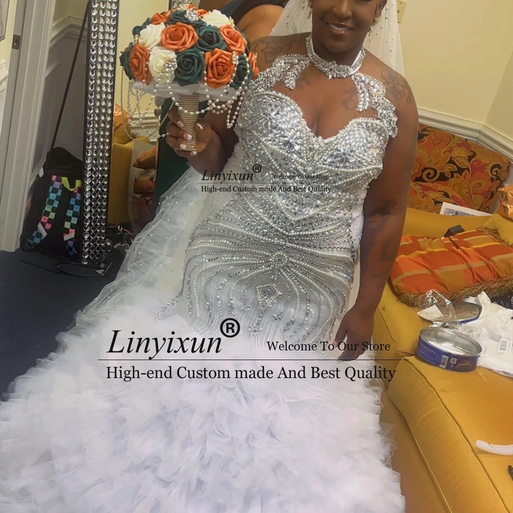 Elegant Pearls Wedding Dresses 2025 Halter Bodycon Mermaid Bridal Gowns for Bride Customized Woman Dress robe de mariée sirènes
Elegant Pearls Wedding Dresses 2025 Halter Bodycon Mermaid Bridal Gowns for Bride Customized Woman Dress robe de mariée sirènes