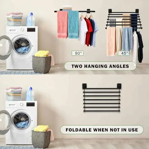 Foldable Wall-Mounted Clothes Drying Rack 28 Inch With Dual Hanging Angles For Indoor Towels And Garments
Foldable Wall-Mounted Clothes Drying Rack 28 Inch With Dual Hanging Angles For Indoor Towels And Garments