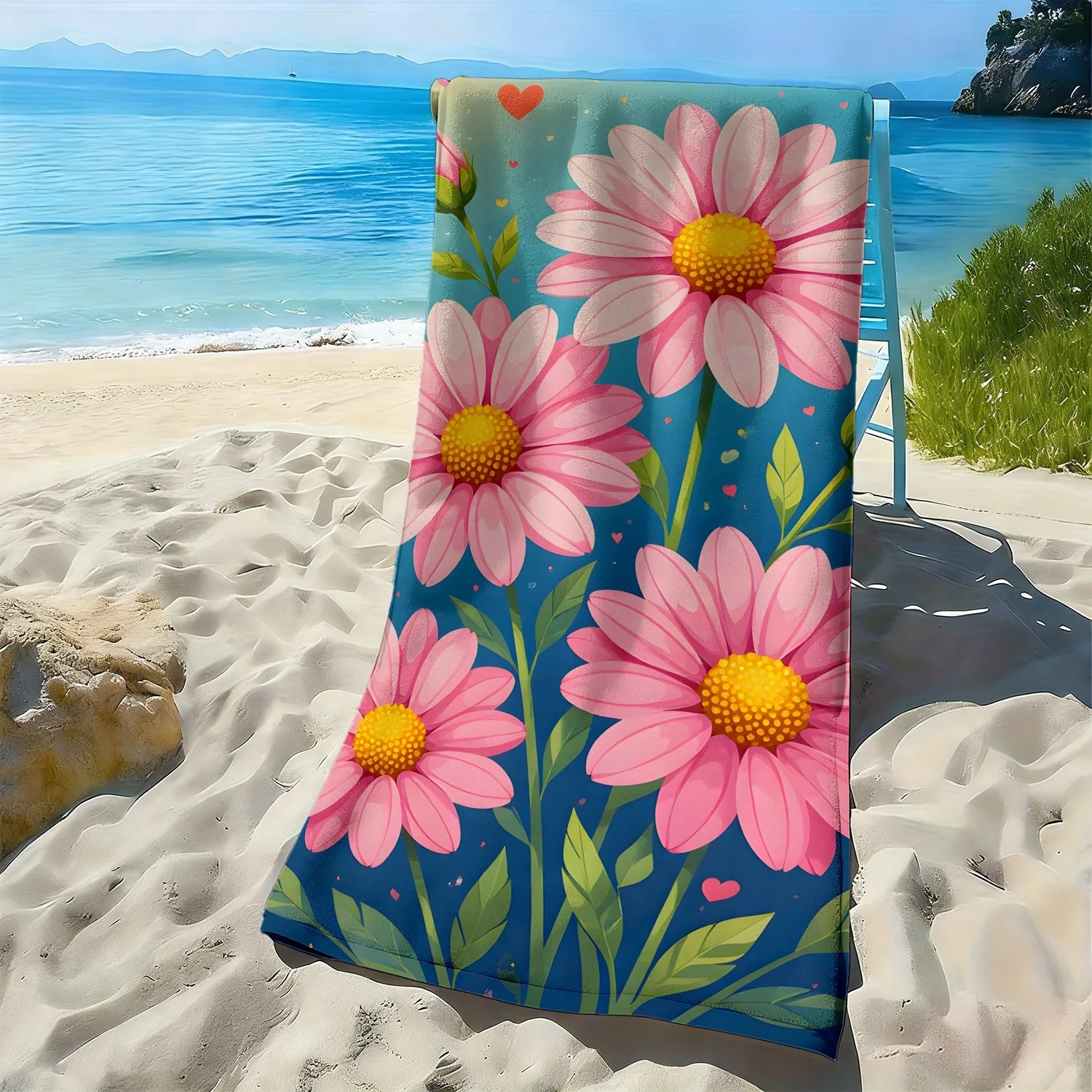 Beautiful pink daisy-style floral pattern polyester microfiber beach towel is highly absorbent, suitable swimming beach outings
Beautiful pink daisy-style floral pattern polyester microfiber beach towel is highly absorbent, suitable swimming beach outings