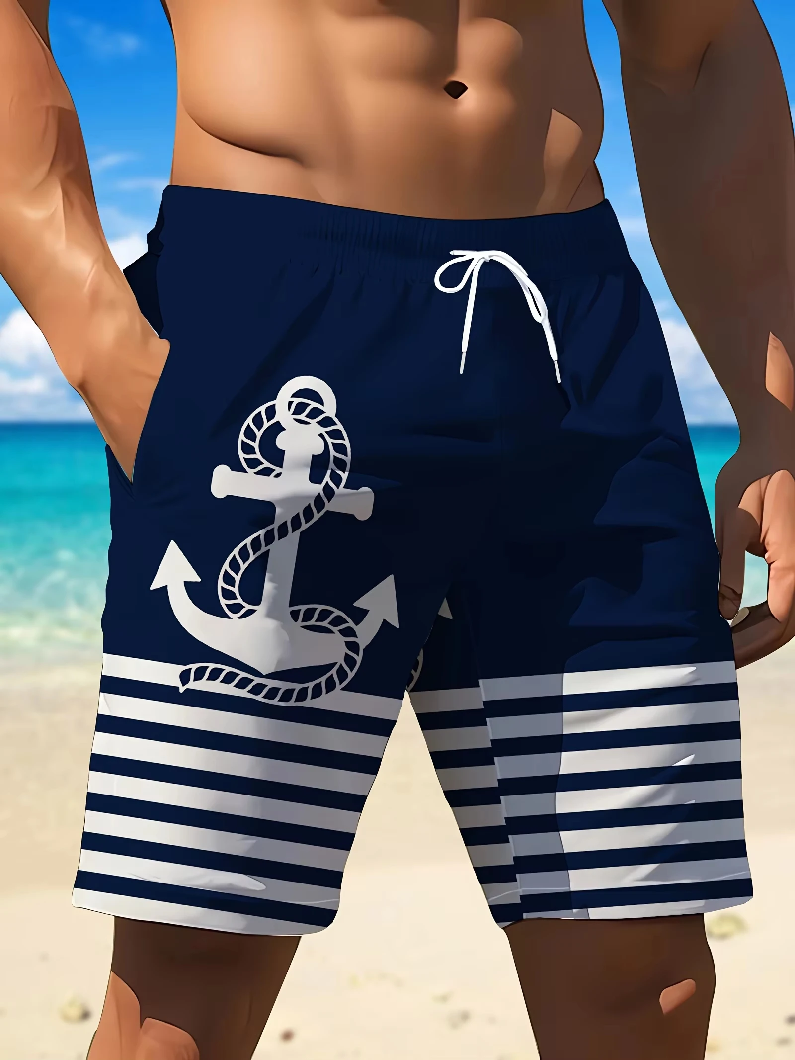 2026 New Navy Blue Anchor Stripe Nautical Beach Shorts Men's Quick Drying Shorts Are Suitable for Da
2026 New Navy Blue Anchor Stripe Nautical Beach Shorts Men's Quick Drying Shorts Are Suitable for Da