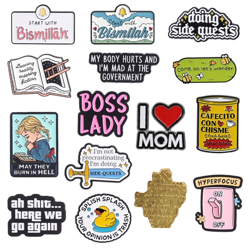 Start With Bismillah Enamel Pins Custom Quotes Boss Lady Come On Let's Wander Brooches Lapel Badge Jewelry Gifts for Friends
Start With Bismillah Enamel Pins Custom Quotes Boss Lady Come On Let's Wander Brooches Lapel Badge Jewelry Gifts for Friends 