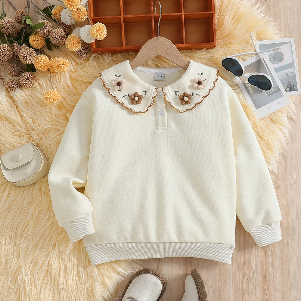 Girls' Sweatshirt Creamy White Long Sleeve Top for Ages 5-12 Cute And Stylish Floral Embroidered Peter Pan Collar Kids Clothes
Girls' Sweatshirt Creamy White Long Sleeve Top for Ages 5-12 Cute And Stylish Floral Embroidered Peter Pan Collar Kids Clothes