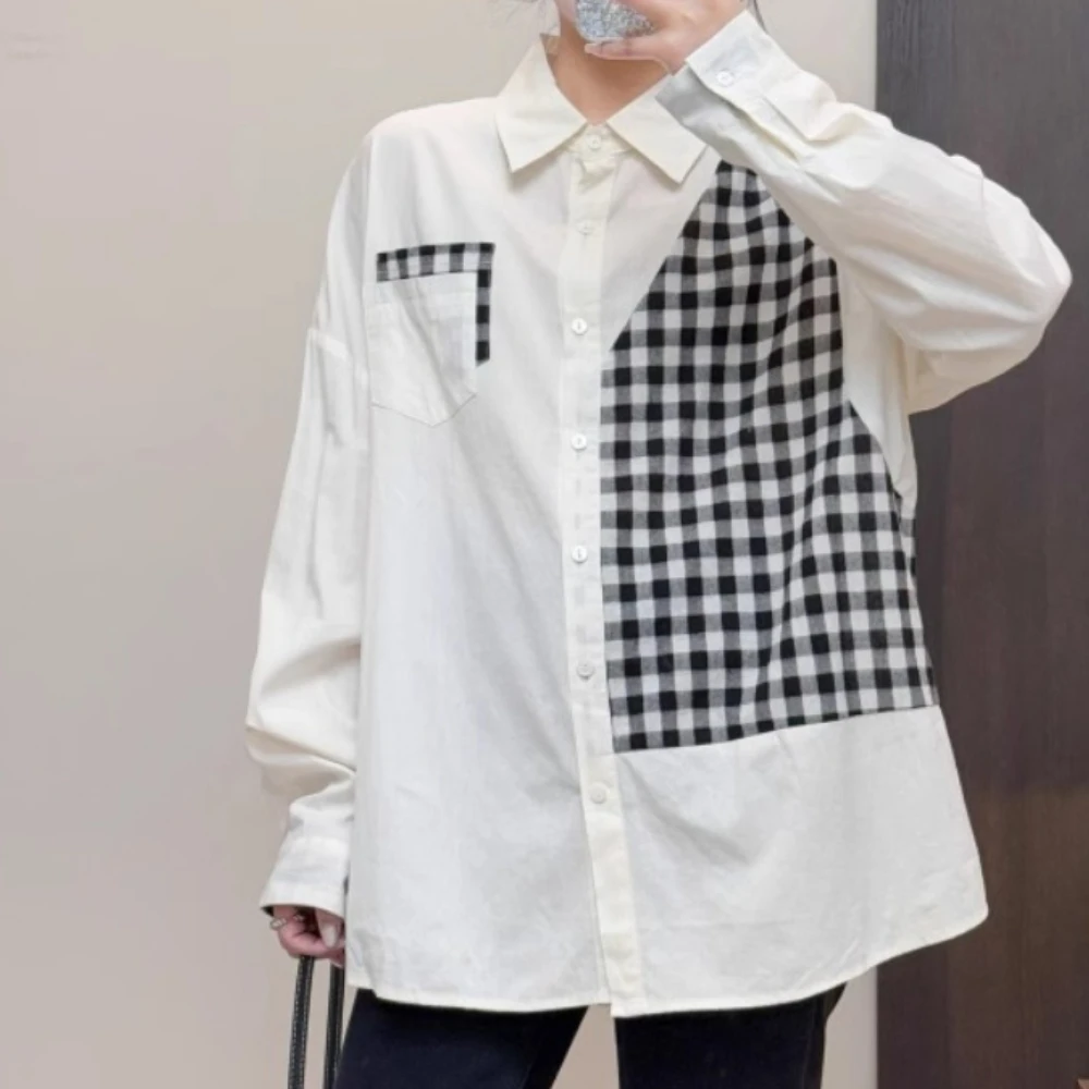 Chic Elegant Plaid Patchwork Women’s Summer White Shirts Casual Oversize Lapel Long Sleeve Tops Spring New Korean Fashion Outfis
Chic Elegant Plaid Patchwork Women’s Summer White Shirts Casual Oversize Lapel Long Sleeve Tops Spring New Korean Fashion Outfis