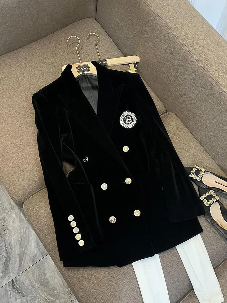 Ele Commuter Velvet Suit Women's Slim Fit Medium Length Button ket Faion Workwear Long Sve Color D689
Ele Commuter Velvet Suit Women's Slim Fit Medium Length Button ket Faion Workwear Long Sve Color D689