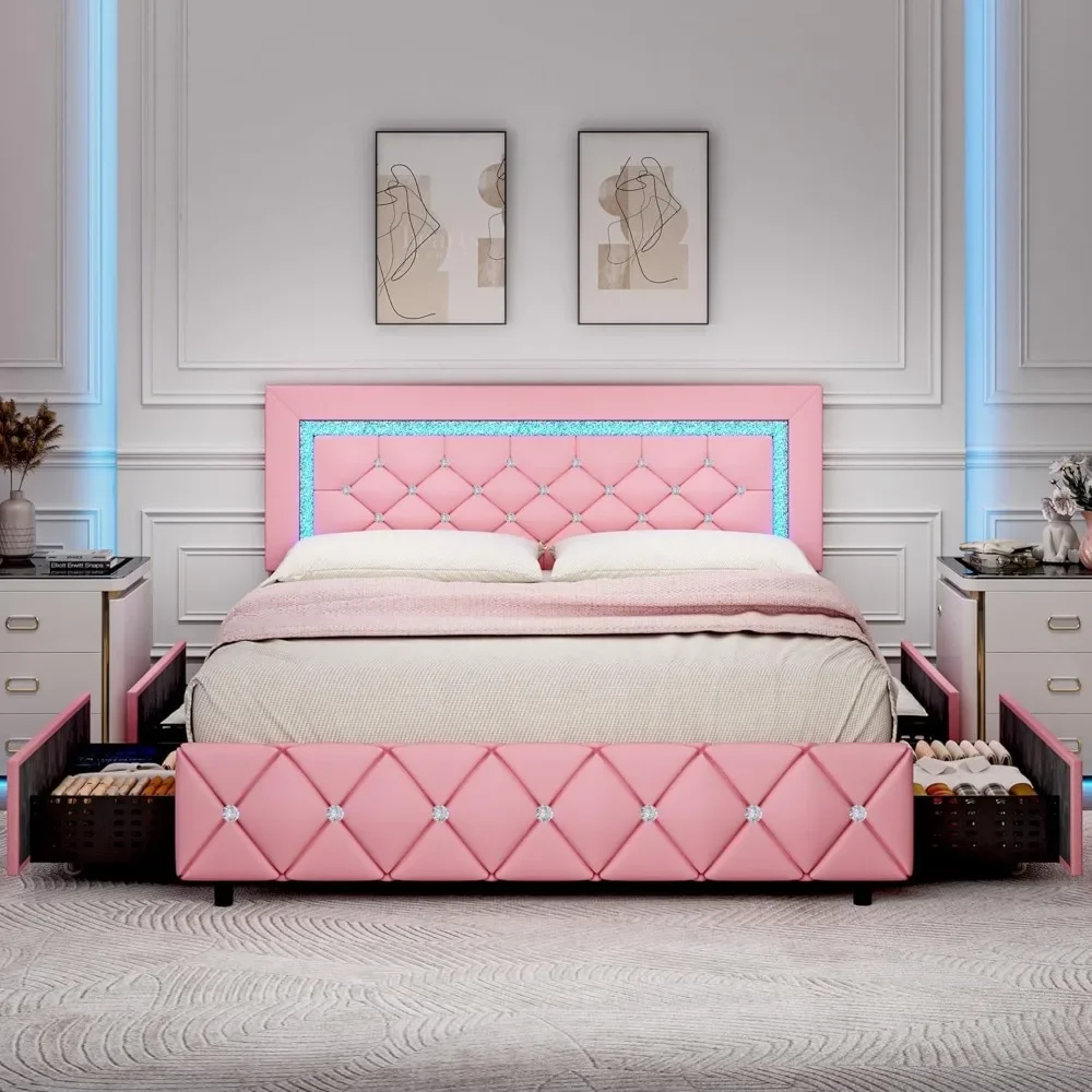 Upholstered Bed Frame, Princess Platform Beds with Diamond Headboard and Footboard, Full Size Bed Frame with LED Lights
Upholstered Bed Frame, Princess Platform Beds with Diamond Headboard and Footboard, Full Size Bed Frame with LED Lights