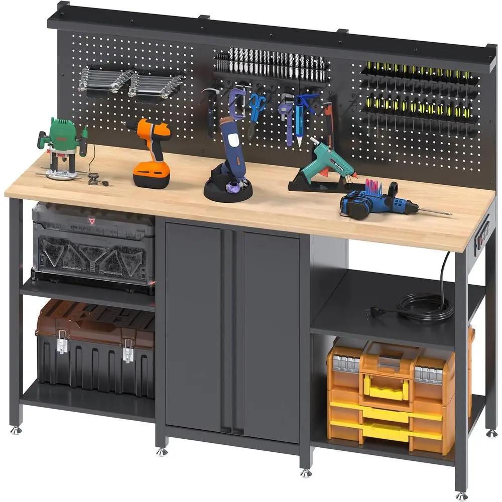 60’’ Workbench and Garage Cabinet Storage System 2000LBS Heavy Duty Work Bench Table with Top Storage Panel Wrench Holder Hammer
60’’ Workbench and Garage Cabinet Storage System 2000LBS Heavy Duty Work Bench Table with Top Storage Panel Wrench Holder Hammer