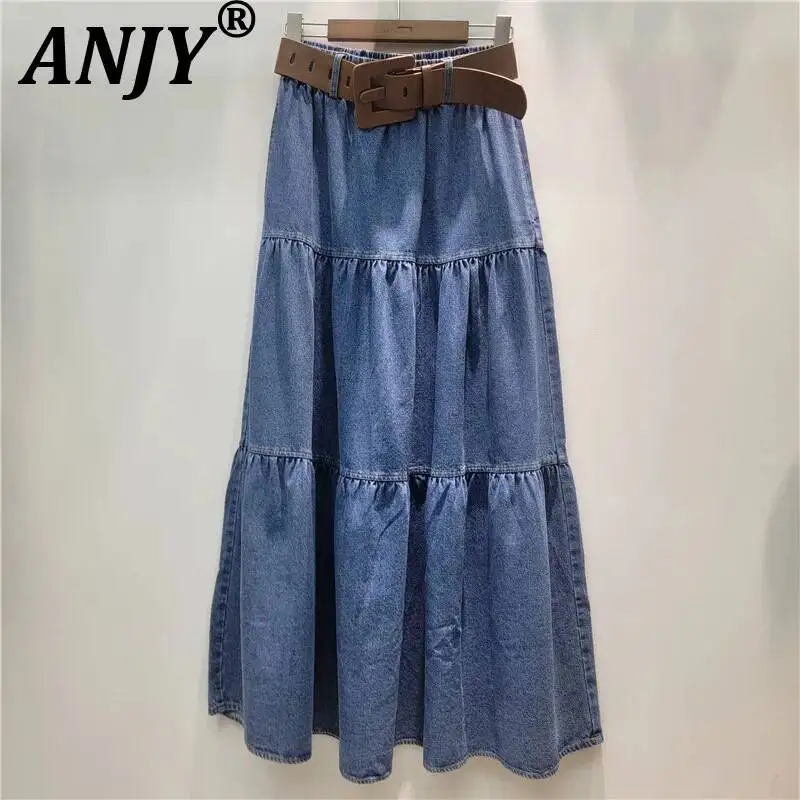 ANJY Spring Summer New Women Korean Style Solid Color A-line Elastic Waist Slimming Flared Hem Chic Denim Long Cake Skirt A25454
ANJY Spring Summer New Women Korean Style Solid Color A-line Elastic Waist Slimming Flared Hem Chic Denim Long Cake Skirt A25454