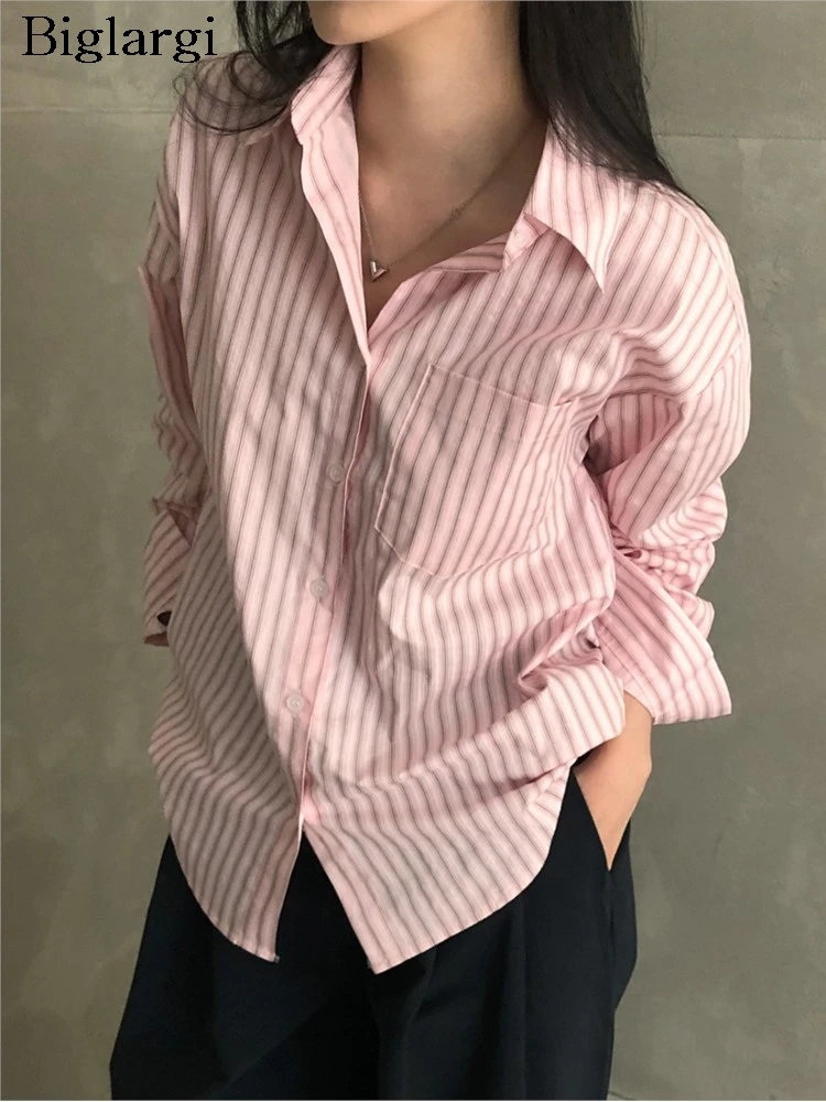 Spring Summer Pink Striped Print Shirt Tops Women Casual Loose Korean Style Pleated Ladies Blouses Modis Long Sleeve Woman Shirt
Spring Summer Pink Striped Print Shirt Tops Women Casual Loose Korean Style Pleated Ladies Blouses Modis Long Sleeve Woman Shirt