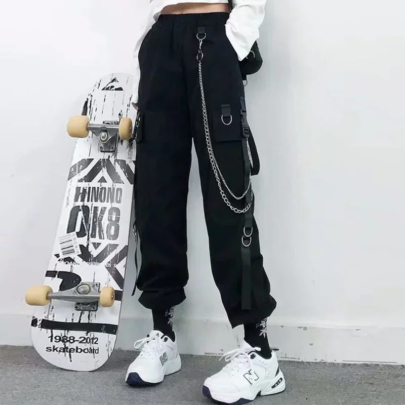 Women's Black High Waist Cargo Pants, Loose Harem Pants, Punk Big Pockets, Jogger Trousers with Chain, Hip Hop Streetwear,
Women's Black High Waist Cargo Pants, Loose Harem Pants, Punk Big Pockets, Jogger Trousers with Chain, Hip Hop Streetwear,