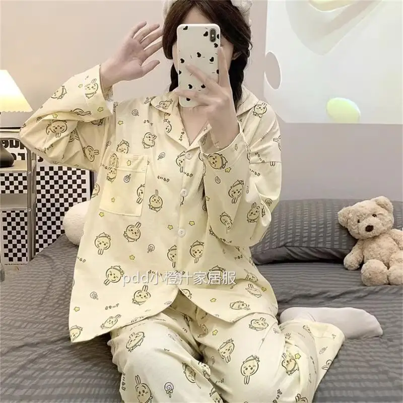 Cartoon Chiikawa Women Pajamas Suit Kawaii Usagi Casual Girl Homewear Anime Cute Long Sleeves Pant Sleepwear Casual Nightclothes
Cartoon Chiikawa Women Pajamas Suit Kawaii Usagi Casual Girl Homewear Anime Cute Long Sleeves Pant Sleepwear Casual Nightclothes