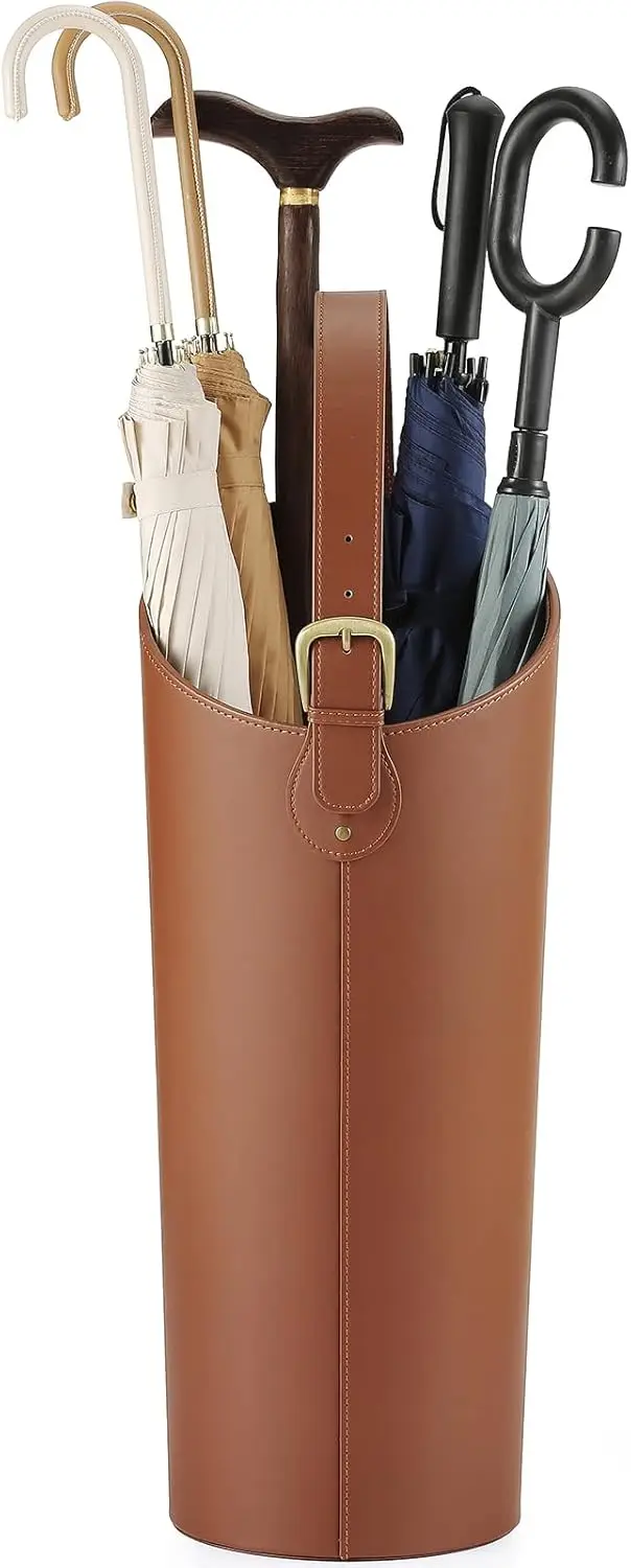 Tall Umbrella Stand for Entryway, 22.4 Inch Indoor Umbrella Holder with Removable Water Tray and Hooks, Faux Leather
Tall Umbrella Stand for Entryway, 22.4 Inch Indoor Umbrella Holder with Removable Water Tray and Hooks, Faux Leather