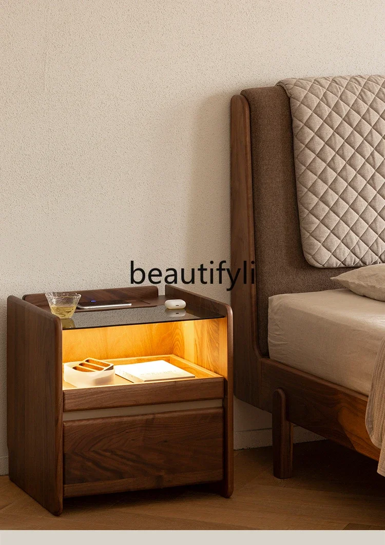 Nordic solid wood bedside table smart wireless charging log black walnut bedroom storage cabinet6239
Nordic solid wood bedside table smart wireless charging log black walnut bedroom storage cabinet6239