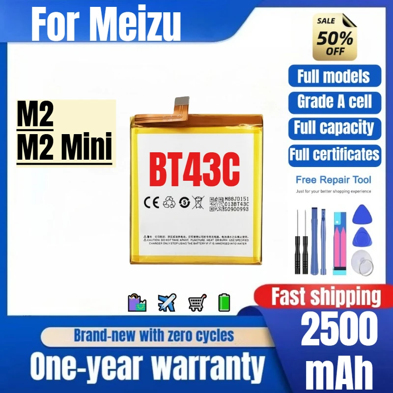 BT43C for Meizu M2/M2 Mini Phone Battery 0 Cycle High Quality High Capacity Battery Replacement Bateria Grade A Cell with Tools
BT43C for Meizu M2/M2 Mini Phone Battery 0 Cycle High Quality High Capacity Battery Replacement Bateria Grade A Cell with Tools