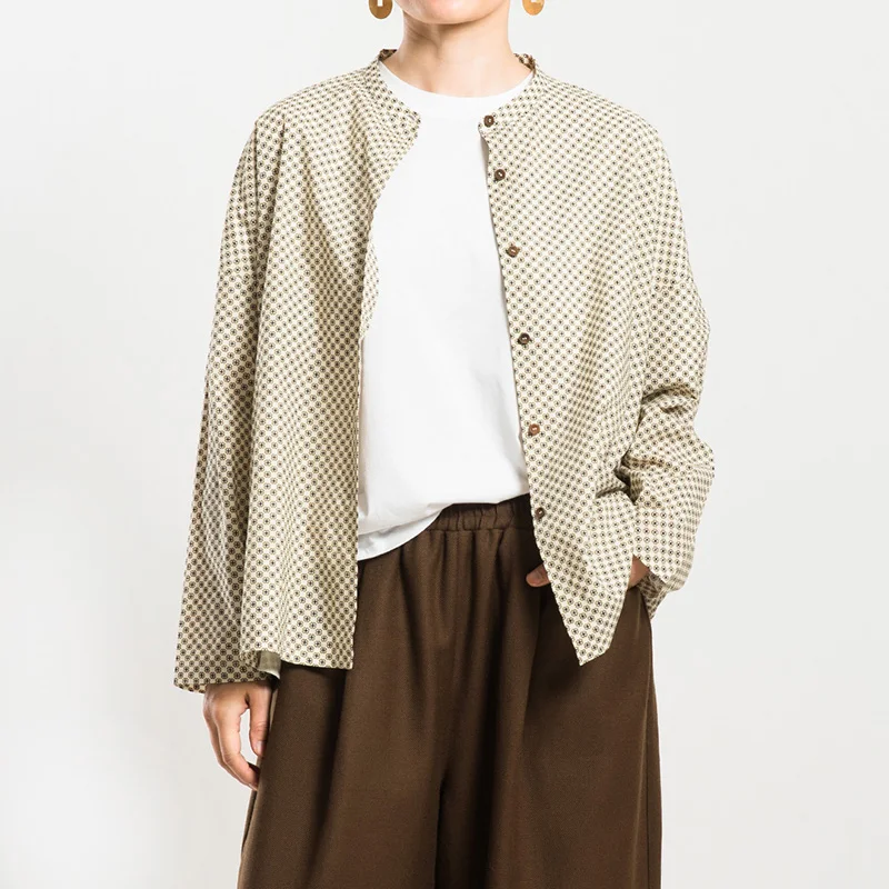 Женская свободная хлопковая рубашка с принтом, воротником-стойкой, дышащая, с длинными рукавами, Urbantribe, в художественном стиле, повседневная, модная, осенняя коллекция
Женская свободная хлопковая рубашка с принтом, воротником-стойкой, дышащая, с длинными рукавами, Urbantribe, в художественном стиле, повседневная, модная, осенняя коллекция