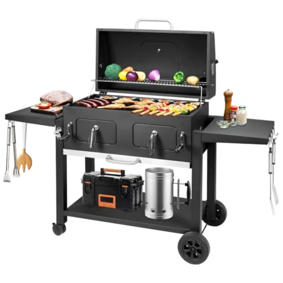 Outdoor charcoal grill with extra-large 794 sq in cooking area, dual adjustable charcoal trays, foldable side tables, charcoal
Outdoor charcoal grill with extra-large 794 sq in cooking area, dual adjustable charcoal trays, foldable side tables, charcoal