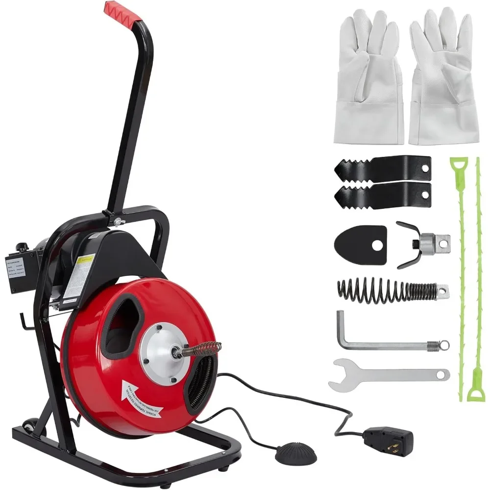 50 FT x 1/2 Inch Drain Cleaner Machine with 250W Motor, Manual Feed Sewer Snake Auger with 4 Cutters & Air-Activated Foot Switch
50 FT x 1/2 Inch Drain Cleaner Machine with 250W Motor, Manual Feed Sewer Snake Auger with 4 Cutters & Air-Activated Foot Switch