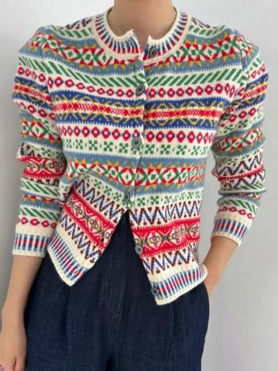 Korean Ethnic Style Colorful Floral Sweater Women's 2025 Autumn Winter New O-Neck Long Sleeve Short Knitted Cardigan Mujer Tops
Korean Ethnic Style Colorful Floral Sweater Women's 2025 Autumn Winter New O-Neck Long Sleeve Short Knitted Cardigan Mujer Tops