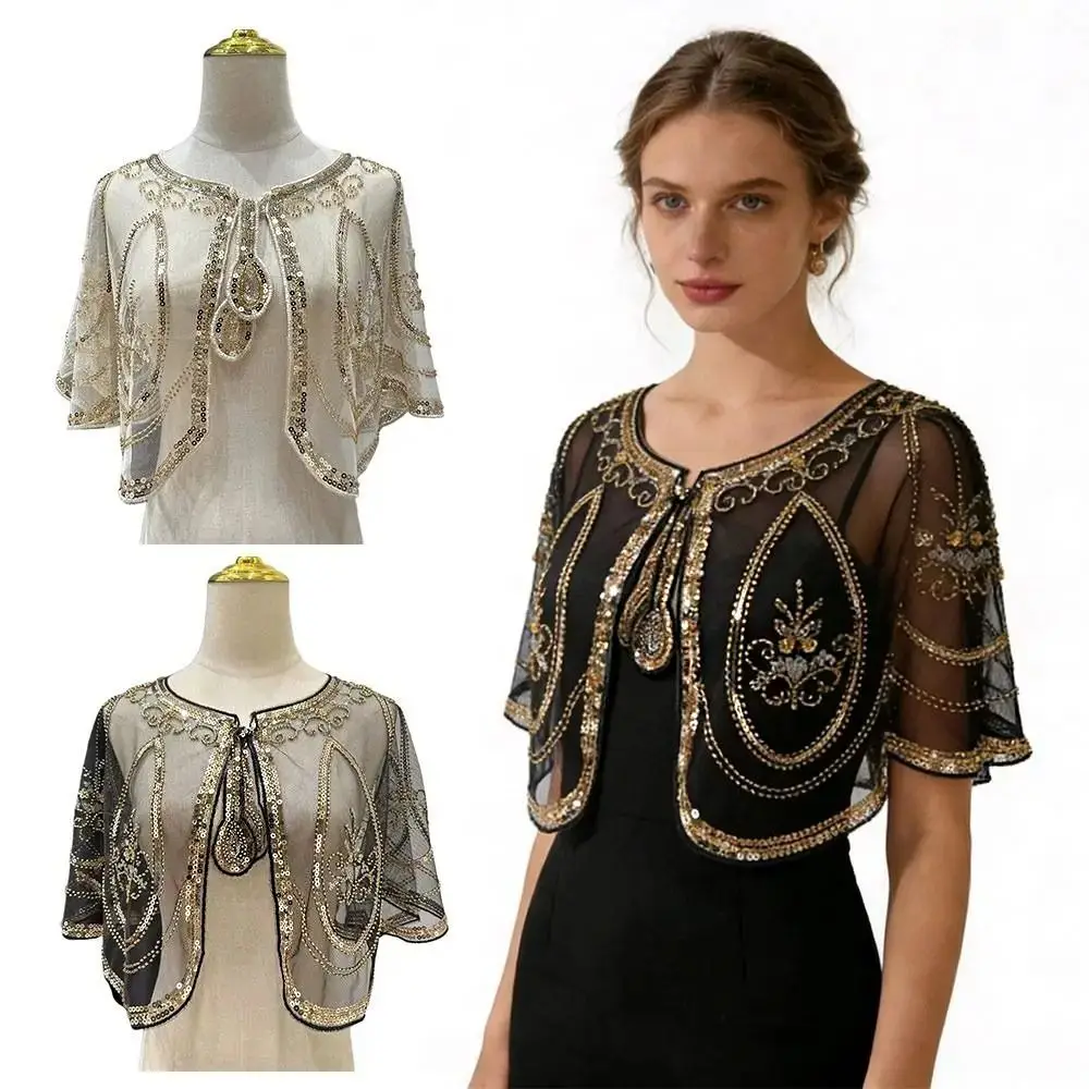 Ретро-пончо с пайетками в винтажном стиле, короткое пальто-накидка с блестками и бисером, короткая накидка в стиле 1920-х годов, вечерний шаль
Ретро-пончо с пайетками в винтажном стиле, короткое пальто-накидка с блестками и бисером, короткая накидка в стиле 1920-х годов, вечерний шаль