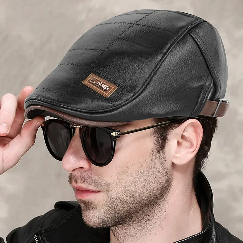 Vintage Men Beret Hat Leather Hat Flat Cap Warm Autumn Winter Male Adjustable High Quality Gatsby Mens Retro Beret Caps
Vintage Men Beret Hat Leather Hat Flat Cap Warm Autumn Winter Male Adjustable High Quality Gatsby Mens Retro Beret Caps