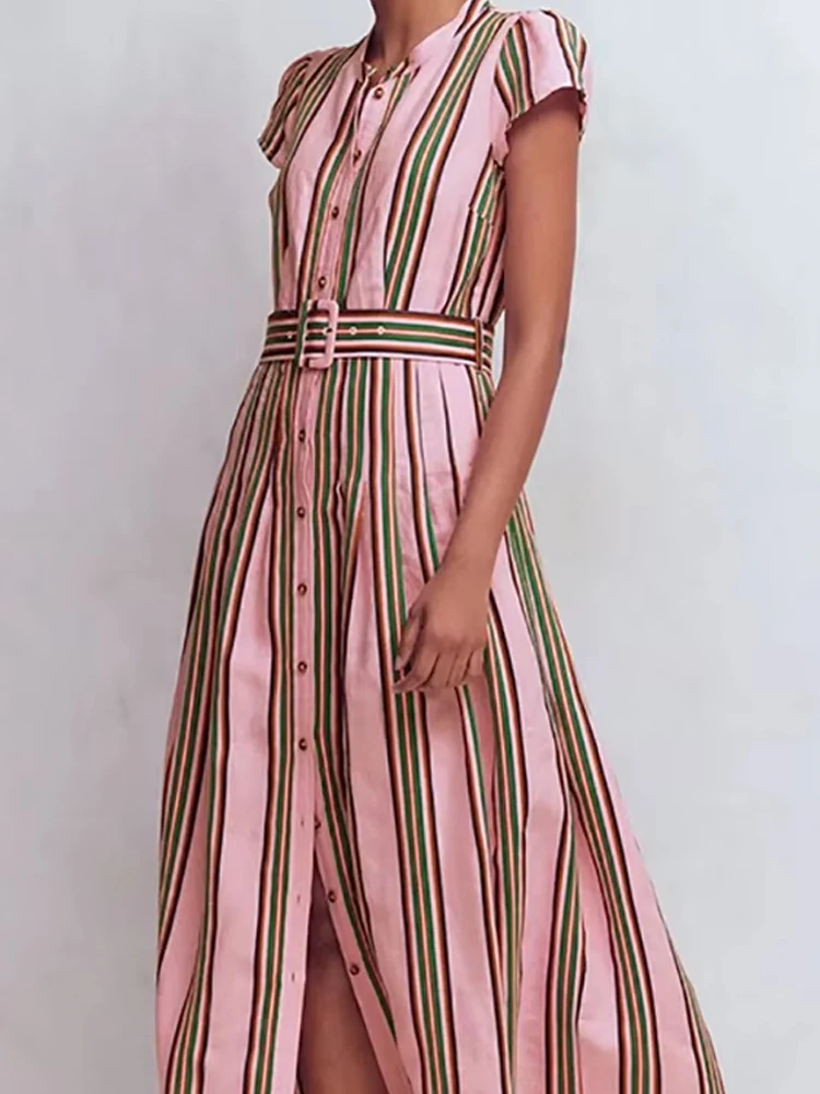 Elegant O-neck Short Sleeve Holiday Dress Fashion Checked Stripe Print Belted Long Dress Women Casual Pocket Draped Party Dress
Elegant O-neck Short Sleeve Holiday Dress Fashion Checked Stripe Print Belted Long Dress Women Casual Pocket Draped Party Dress