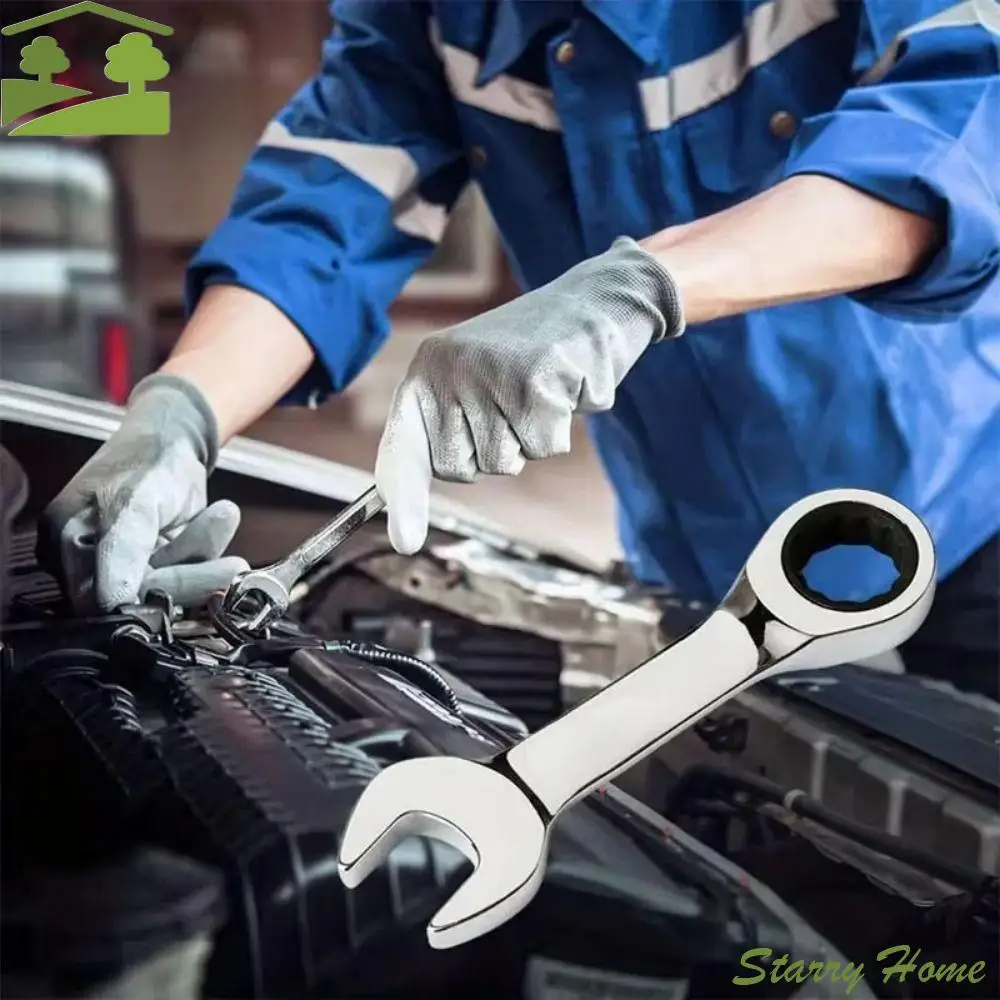 CR-V Steel Stubby Ratcheting Combination Wrench Dual-use 8mm-17mm Quick Open Wrench Hand Spanner Mini Plum Blossom
CR-V Steel Stubby Ratcheting Combination Wrench Dual-use 8mm-17mm Quick Open Wrench Hand Spanner Mini Plum Blossom
