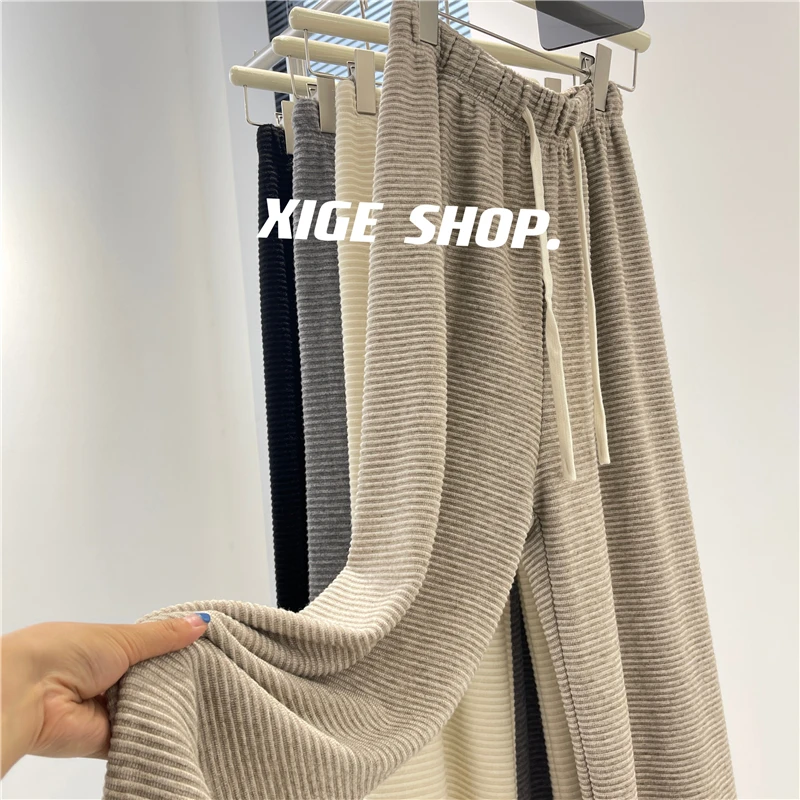 Extra Large 300 Pounds Striped Texture Knitted Wide Leg Pants Women's High Waist Loose Straight Casual Floor-Length Trousers
Extra Large 300 Pounds Striped Texture Knitted Wide Leg Pants Women's High Waist Loose Straight Casual Floor-Length Trousers