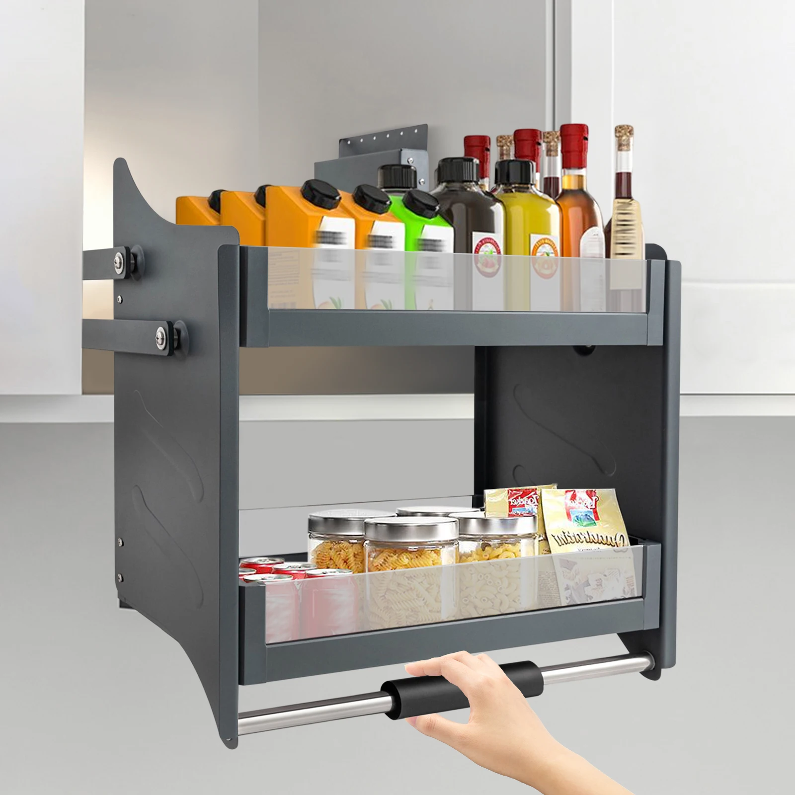 2-tier Pull-down Cabinet Storage Shelf Adjustable Bearing Upper Kitchen Wall Cabinet Organizer
2-tier Pull-down Cabinet Storage Shelf Adjustable Bearing Upper Kitchen Wall Cabinet Organizer